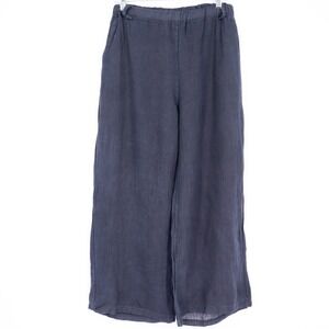 Puro Lino Women's 100% Linen Wide Leg Pants One Size Navy Blue Lagenlook